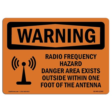 SIGNMISSION OSHA WARNING Sign, Radio Frequency Hazard Danger W/ Symbol, 10in X 7in Decal, 10" W, 7" H, Landscape OS-WS-D-710-L-12369